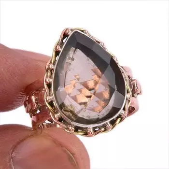 Подарочное кольцо из серебра 925 пробы с натуральным дымчатым кварцем и двухцветным драгоценным камнем S.9.5 k2c07