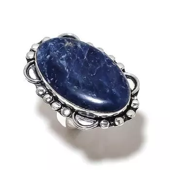 Подарочное кольцо из серебра 925 пробы с натуральным содалитом, размер 9, r4V46