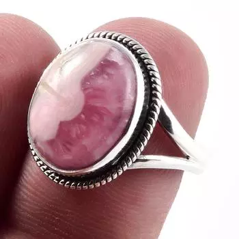 Подарочное кольцо из серебра 925 пробы с натуральным родохрозитом ручной работы S.7 B0g64