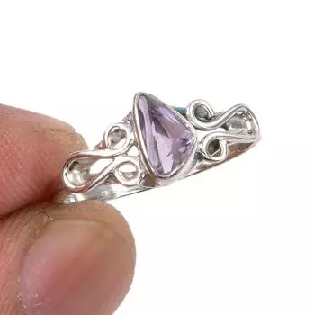 Подарочное кольцо из серебра 925 пробы с натуральным розовым аметистом ручной работы S.6 D0Z37