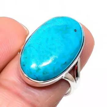 Подарочное кольцо из серебра 925 пробы с натуральным драгоценным камнем хризоколлой ручной работы S.7.5 l9S23