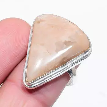 Подарочное кольцо из серебра 925 пробы с натуральным розовым арагонитом, размер 7,5 S9w33