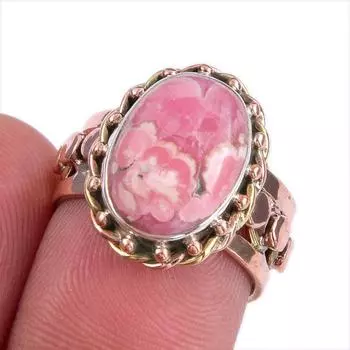 Подарочное кольцо из серебра 925 пробы с натуральным родохрозитом в двух тонах S.6 C7j20