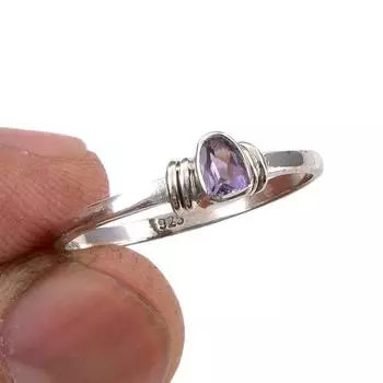 Подарочное кольцо из серебра 925 пробы с натуральным розовым аметистом ручной работы S.9 O8u75