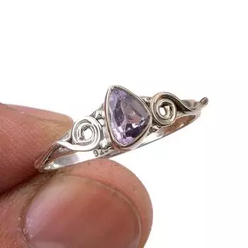 Подарочное кольцо из серебра 925 пробы с натуральным розовым аметистом, ручной работы, размер 9 d1z36