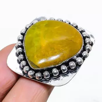 Подарочное кольцо из серебра 925 пробы с натуральным зеленым опалом, размер 9 D9e05