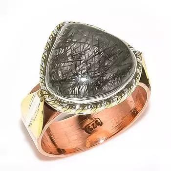Подарочное кольцо из серебра 925 пробы с натуральным черным рутиловым камнем в двух тонах S.9.5 E2Y15