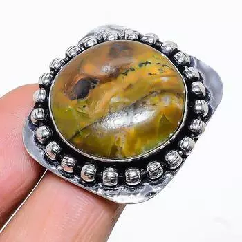 Подарочное кольцо из серебра 925 пробы с натуральным зеленым опалом, размер 10 F0F67