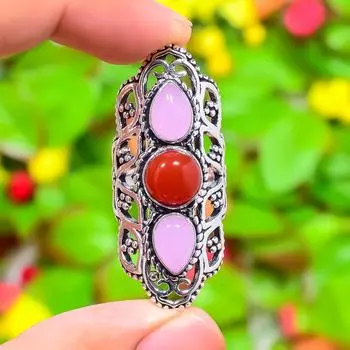 Подарочное кольцо из серебра 925 пробы с натуральным красным сердоликом, размер 6,5 d7U04