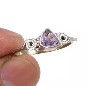 Подарочное кольцо из серебра 925 пробы с натуральным розовым аметистом ручной работы S.8 U3d39