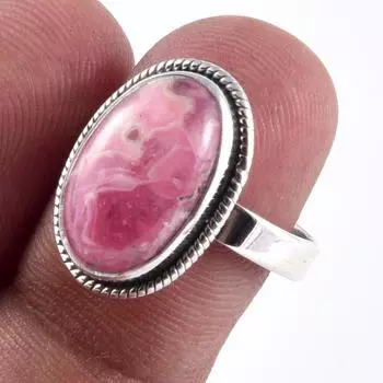 Подарочное кольцо из серебра 925 пробы с натуральным родохрозитом ручной работы S.7 E9D80