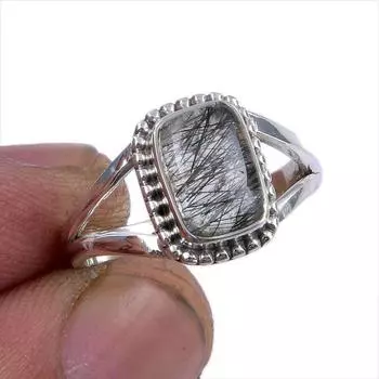 Подарочное кольцо из серебра 925 пробы с натуральным черным рутилом, ручной работы, размер 6,5 s7s23