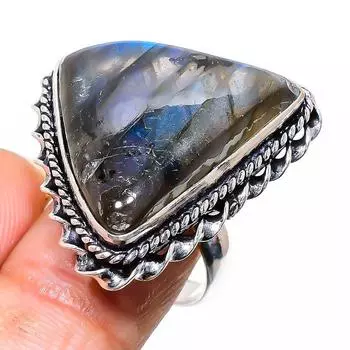 Подарочное кольцо из серебра 925 пробы с натуральным лабрадоритом, размер 7 I3i78