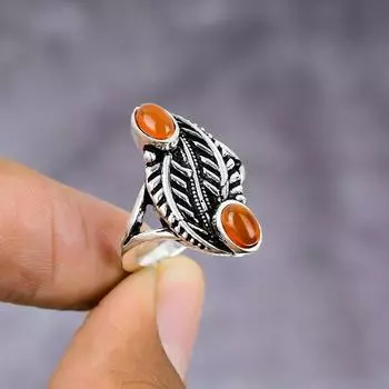 Подарочное кольцо из серебра 925 пробы с натуральным камнем сердоликом, размер 7 H8r54