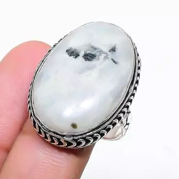 Подарочное кольцо из стерлингового серебра 925 пробы с натуральным радужным лунным камнем, размер 9, W8Y65