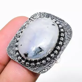 Подарочное кольцо из стерлингового серебра 925 пробы с натуральным радужным лунным камнем, размер 8 o2Z42