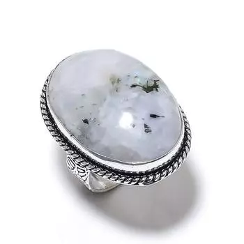 Подарочное кольцо из стерлингового серебра 925 пробы с натуральным радужным лунным камнем, размер 7 v9z71