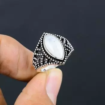 Подарочное кольцо из стерлингового серебра 925 пробы с натуральным радужным лунным камнем, размер 7 E1l42