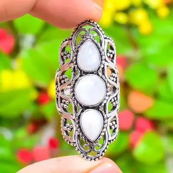 Подарочное кольцо из стерлингового серебра 925 пробы с натуральным радужным лунным камнем, размер 8 G1f88