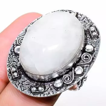 Подарочное кольцо из стерлингового серебра 925 пробы с натуральным радужным лунным камнем, размер 8 q3L82