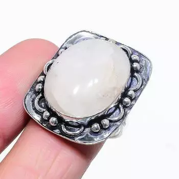 Подарочное кольцо из стерлингового серебра 925 пробы с натуральным радужным лунным камнем, размер 9 Q0i39