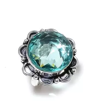 Подарочное кольцо из стерлингового серебра 925 пробы с натуральным камнем аква-апатита ручной работы, размер 9 t8E82