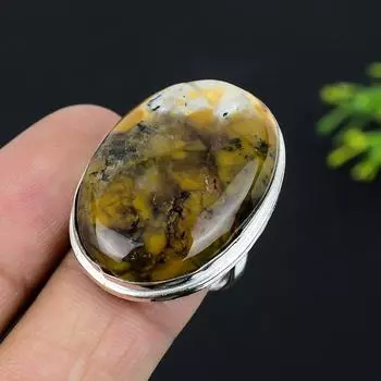 Подарочное кольцо из стерлингового серебра 925 пробы с натуральным медовым дендритным камнем, размер 8 n9Q11