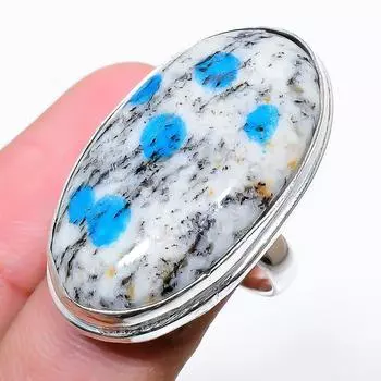 Подарочное кольцо из стерлингового серебра 925 пробы с натуральным синим азуритом K2, размер 6,5 q2b61