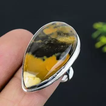 Подарочное кольцо из стерлингового серебра 925 пробы с натуральным медовым дендритным драгоценным камнем, размер 9 i9W95