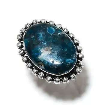 Подарочное кольцо из стерлингового серебра 925 пробы с натуральным неоновым синим апатитом, размер 9 E3A70