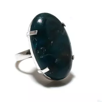 Подарочное кольцо из стерлингового серебра 925 пробы с натуральным неоновым синим апатитом, размер 7 r8T65