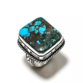 Подарочное кольцо из стерлингового серебра 925 пробы с натуральным тибетским бирюзовым камнем, размер 8 s5K01