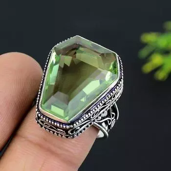 Подарочное кольцо из стерлингового серебра 925 пробы с натуральным зеленым аметистом, размер 9,5 e7P26