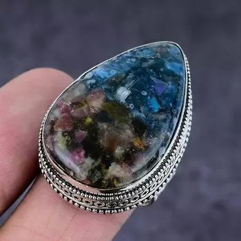 Подарочное кольцо из стерлингового серебра 925 пробы с натуральным арбузным турмалином S.8 W2L59