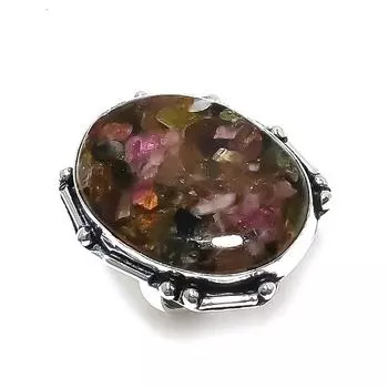 Подарочное кольцо из стерлингового серебра 925 пробы с натуральным арбузным турмалином, размер 9 V7J79