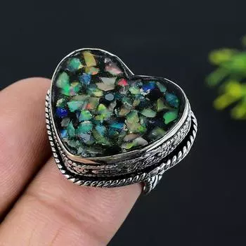 Подарочное кольцо из стерлингового серебра 925 пробы с натуральным эфиопским опалом, размер 6,5 s7o73