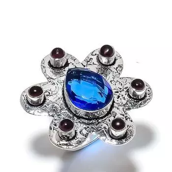 Подарочное кольцо из стерлингового серебра 925 пробы с натуральным танзанитом, кварцем и аметистом, размер 10 U8k77