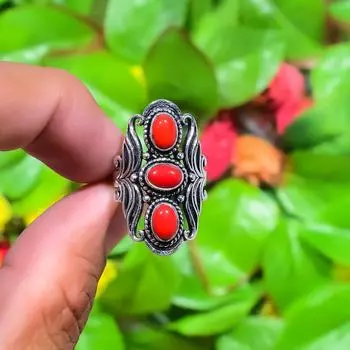 Подарочное кольцо из стерлингового серебра 925 пробы с натуральным итальянским красным кораллом, размер 6 r1o30