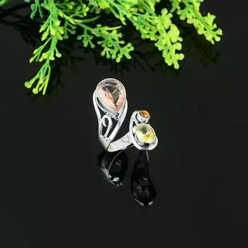 Подарочное кольцо из стерлингового серебра 925 пробы с натуральным морганитом и цитрином, размер 6 M1C50