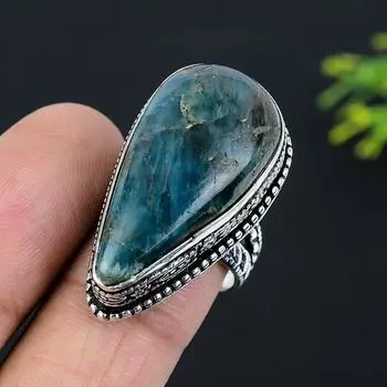 Подарочное кольцо из стерлингового серебра 925 пробы с натуральным неоновым синим апатитом, размер 9 n1l02