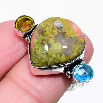 Подарочное кольцо из стерлингового серебра 925 пробы с натуральным унакитом и цитрином, размер 8 n6f56