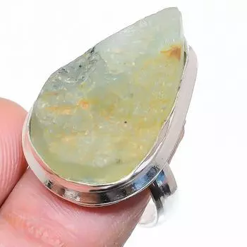 Подарочное кольцо из стерлингового серебра 925 пробы с натуральным необработанным драгоценным камнем пренитом, размер 6,5 w2K75