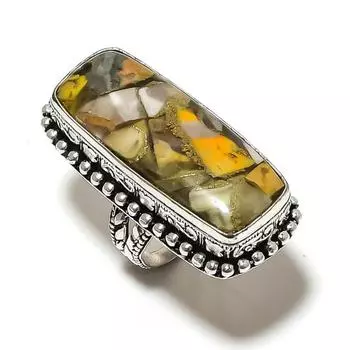 Подарочное кольцо из стерлингового серебра 925 пробы с натуральным драгоценным камнем яшма шмеля, размер 7 r3i40