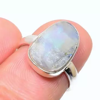 Подарочное кольцо из стерлингового серебра 925 пробы с натуральным радужным лунным камнем S.6 W1O64