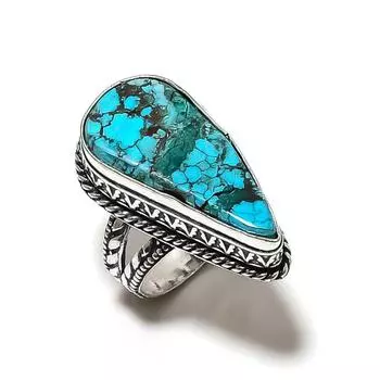 Подарочное кольцо из стерлингового серебра 925 пробы с натуральным тибетским бирюзовым камнем, размер 9 L3R24