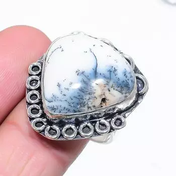 Подарочное кольцо из стерлингового серебра 925 пробы с натуральным дендритовым опалом, размер 10,5 e6m33