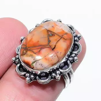 Подарочное кольцо из стерлингового серебра 925 пробы с натуральным полихромным драгоценным камнем яшма, размер 7 d1Q24