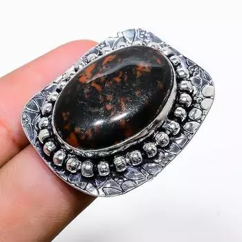 Подарочное кольцо из стерлингового серебра 925 пробы с натуральным обсидианом красного дерева, размер 8 z7f22