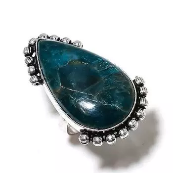 Подарочное кольцо из стерлингового серебра 925 пробы с натуральным неоновым синим апатитом, размер 9 o6k35