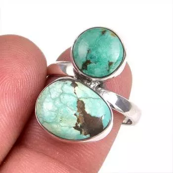 Подарочное кольцо из стерлингового серебра 925 пробы с натуральным тибетским бирюзовым камнем S.9 Q8M54